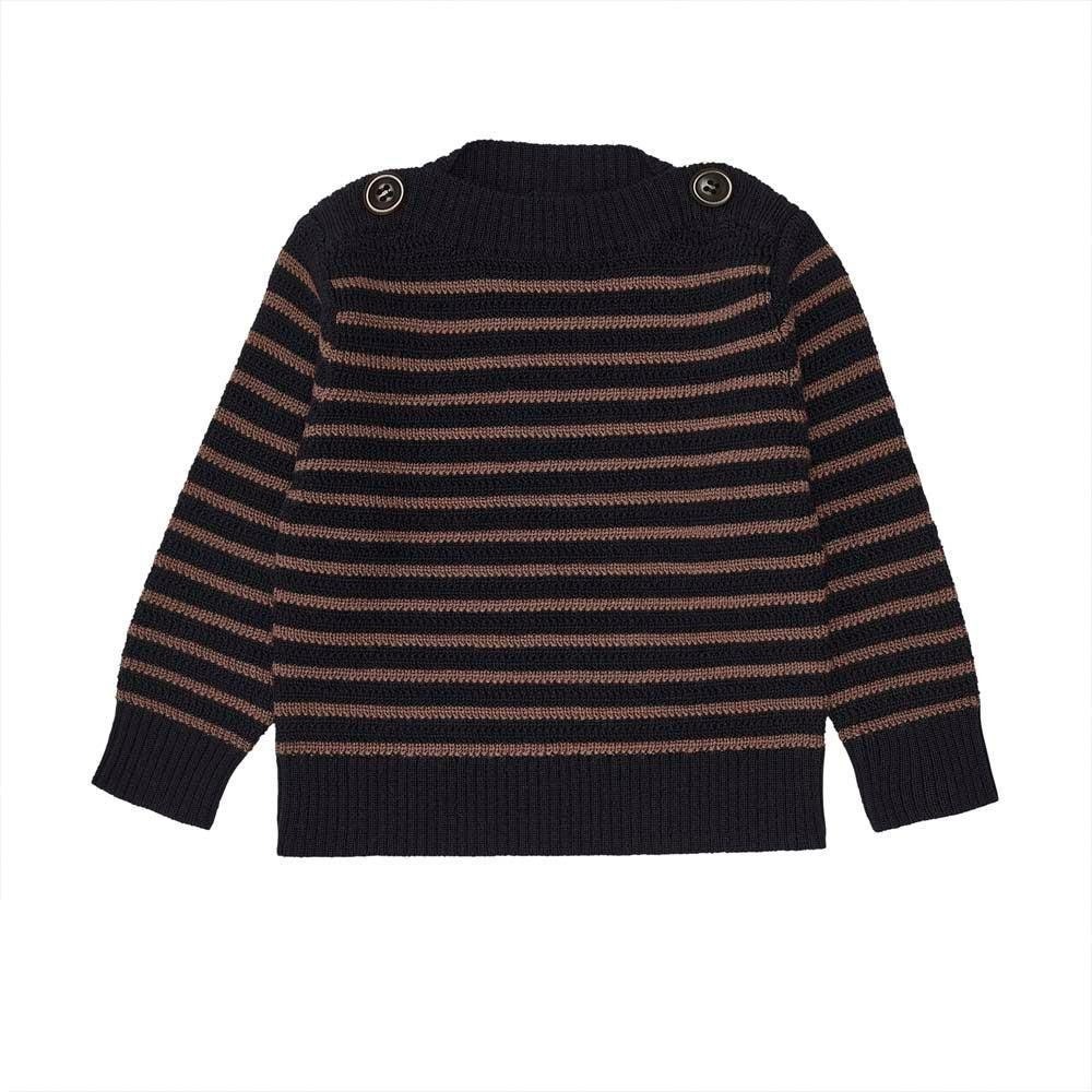 FUB Baby Boatneck Blouse Dark Navy Nutmeg Striped Wool Sweater Size 56 0-2M NWT